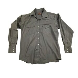 PLAINS WESTERN WEAR Western Shirt Mens Medium Faded Black Pearl Snap